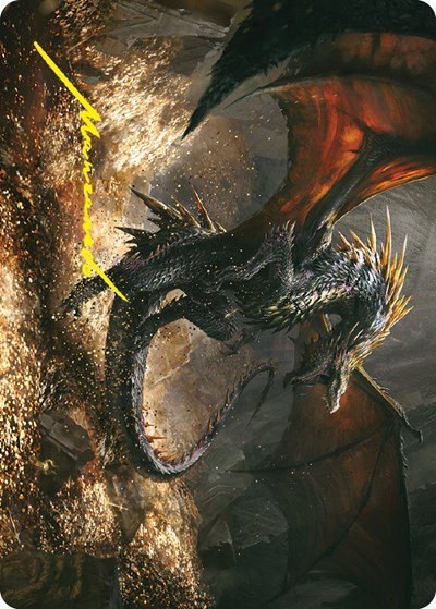 Cavern-Hoard Dragon Art Card - Gold Stamped Signature