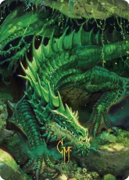 Adult Green Dragon Art Card - Gold Stamped Signature