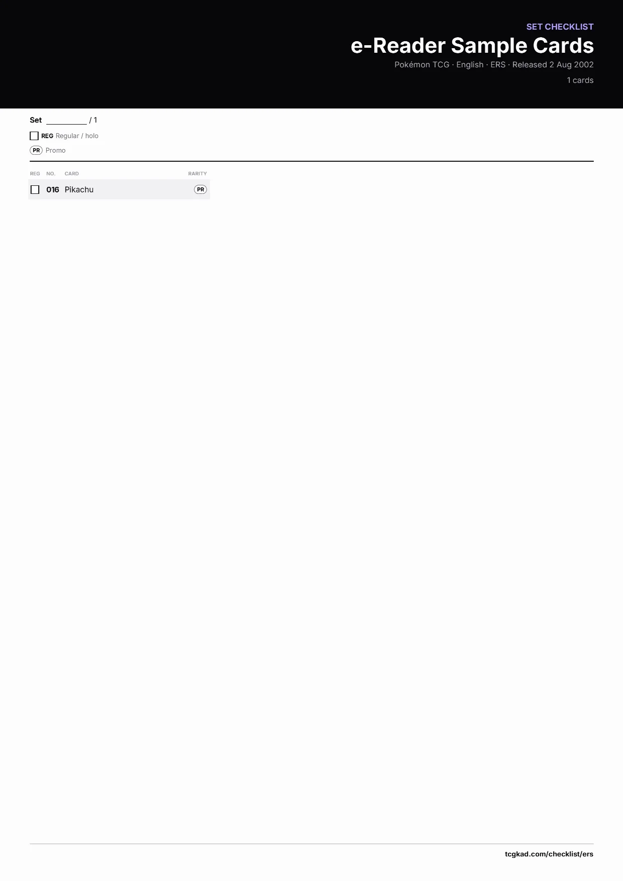 e-Reader Sample Cards checklist