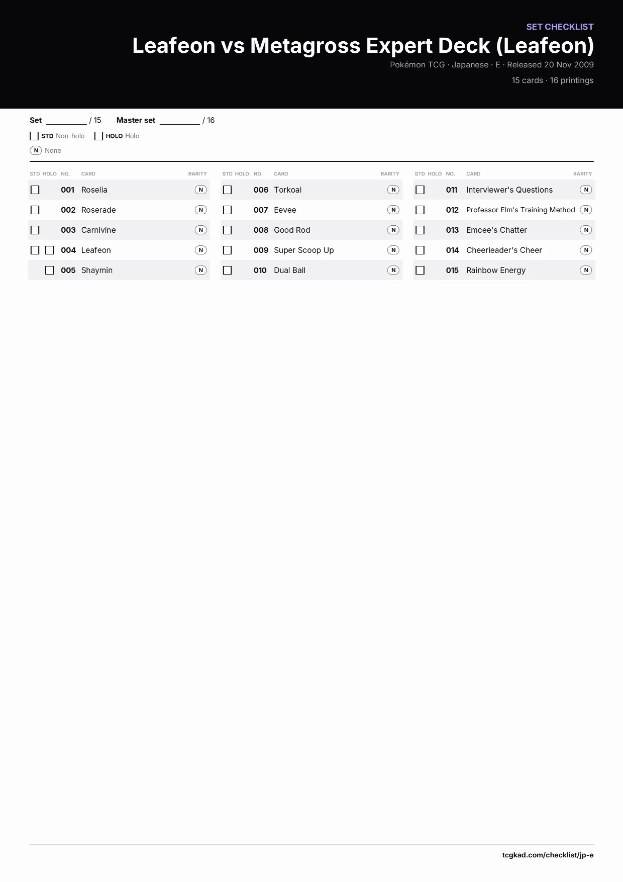 Leafeon vs Metagross Expert Deck (Leafeon) checklist
