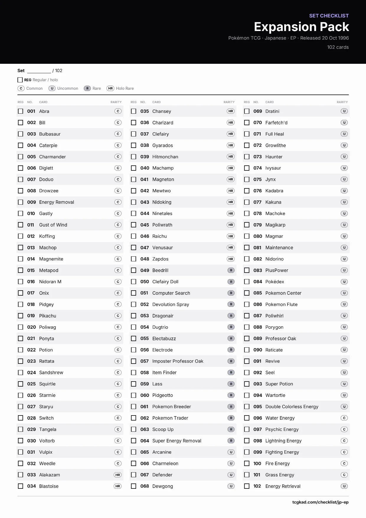 Expansion Pack checklist