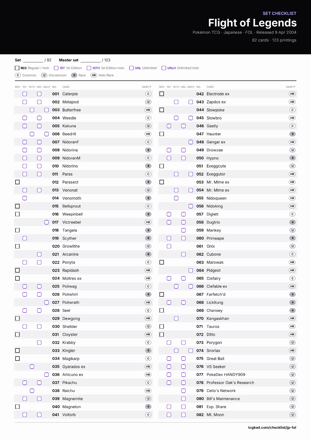 Flight of Legends checklist