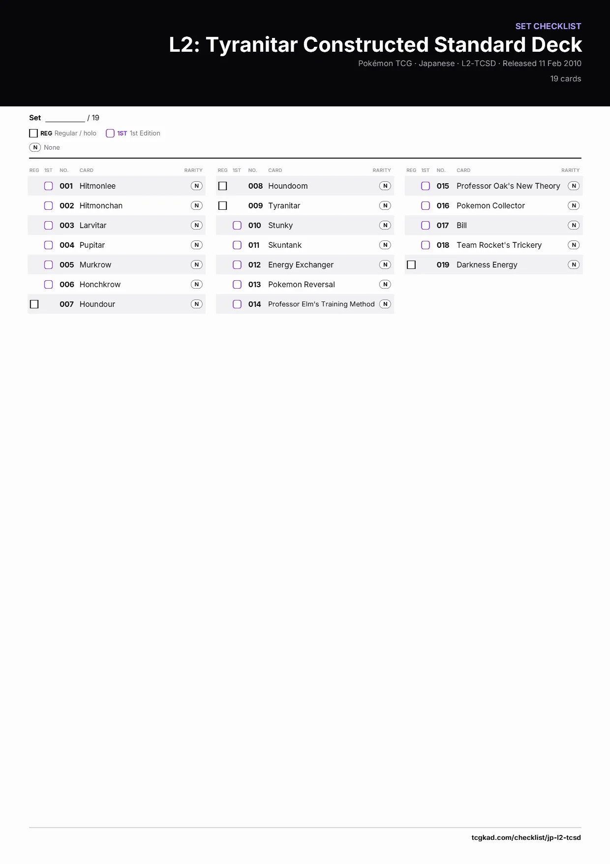 L2: Tyranitar Constructed Standard Deck checklist