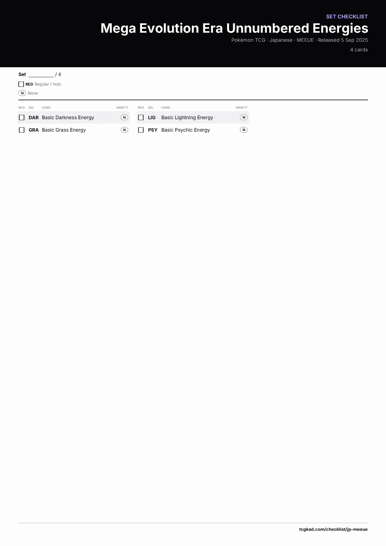 Mega Evolution Era Unnumbered Energies checklist