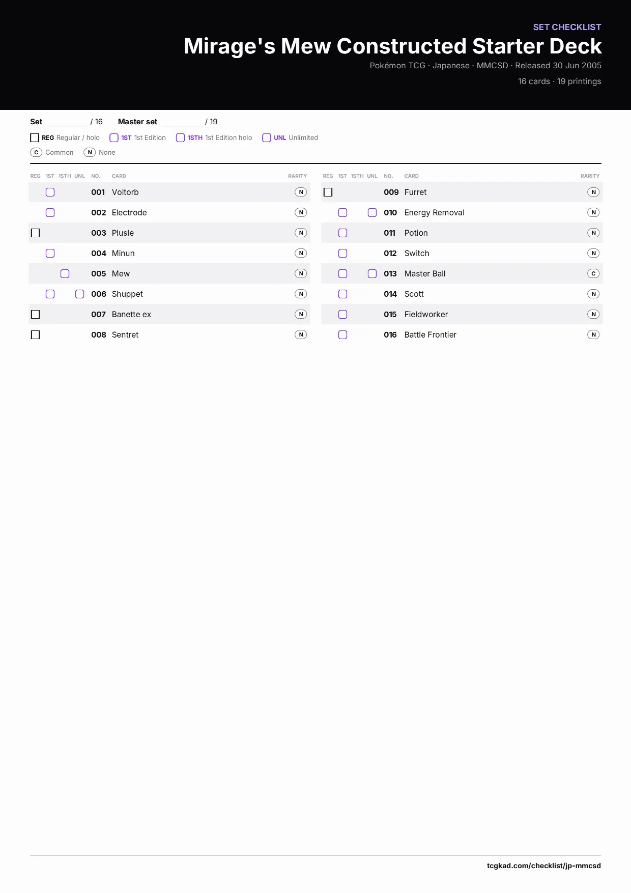 Mirage's Mew Constructed Starter Deck checklist