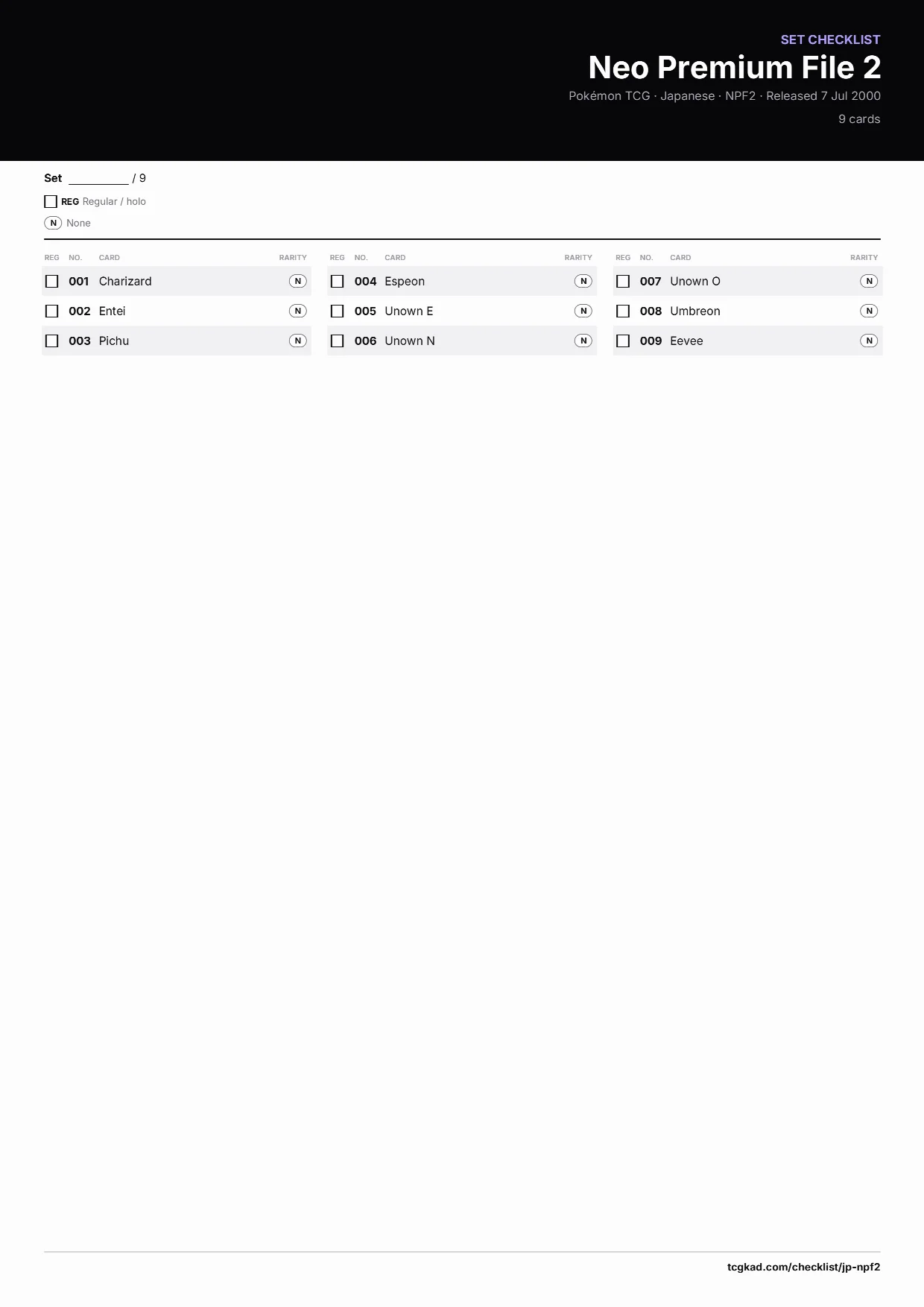 Neo Premium File 2 checklist