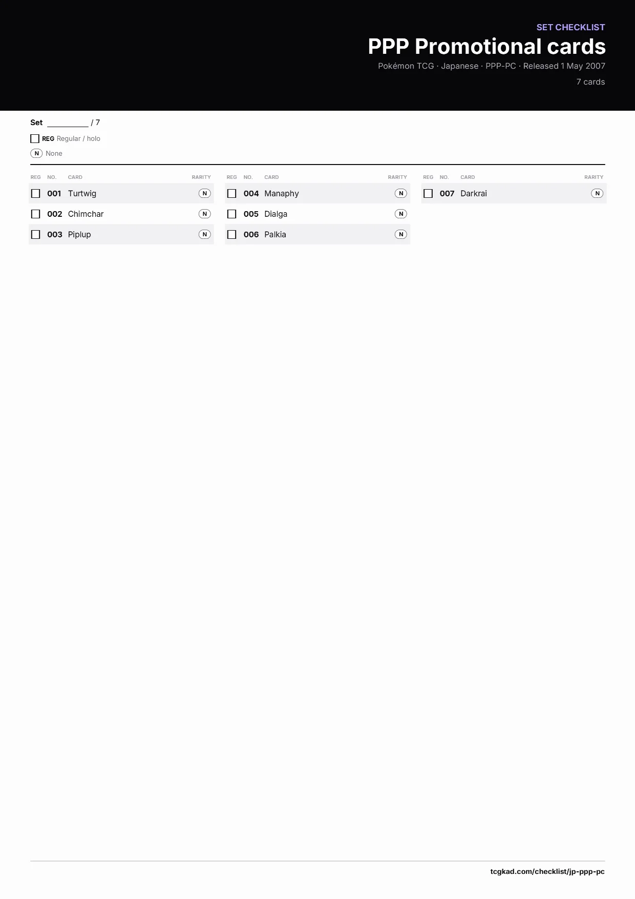 PPP Promotional cards checklist