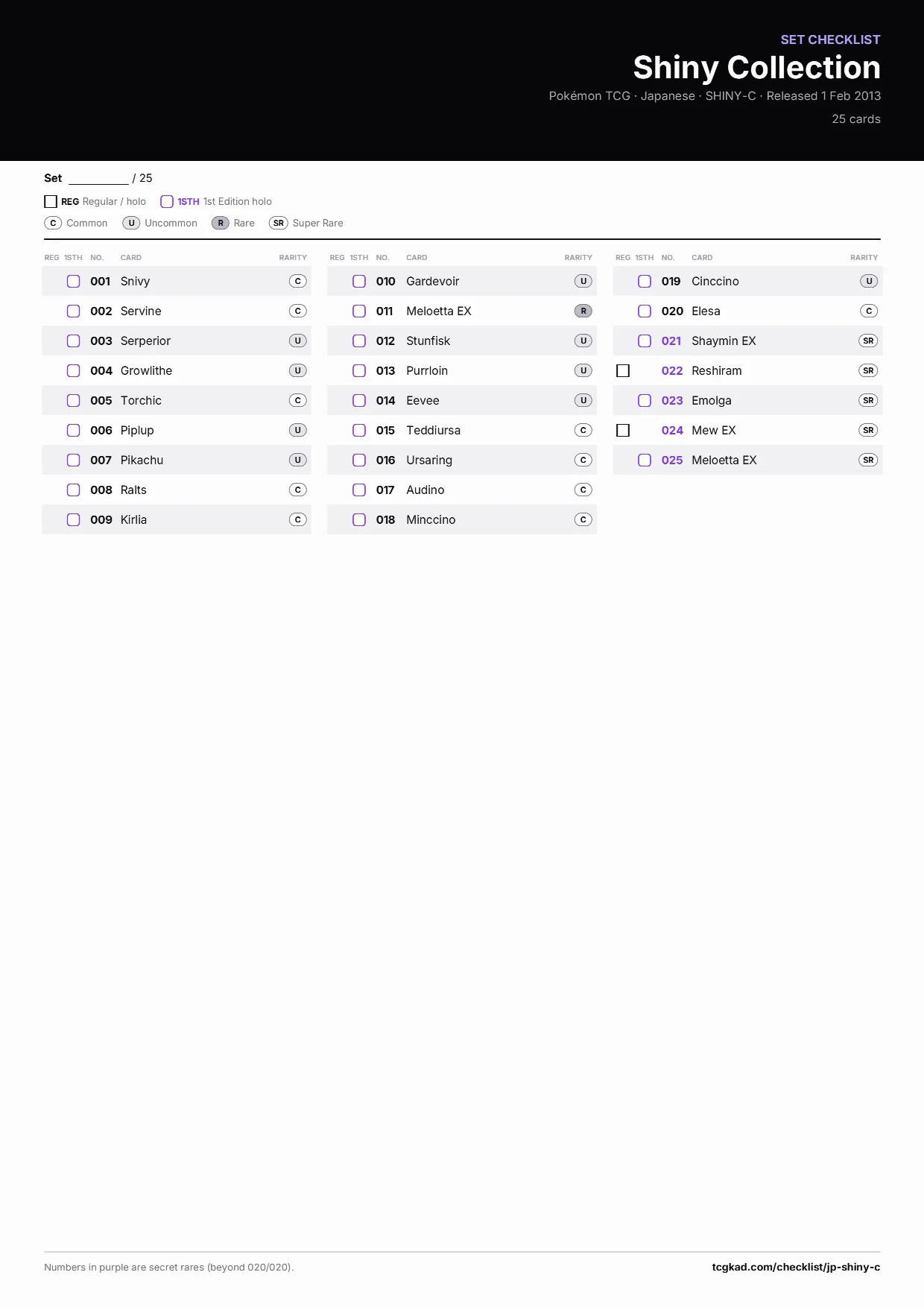 Shiny Collection checklist
