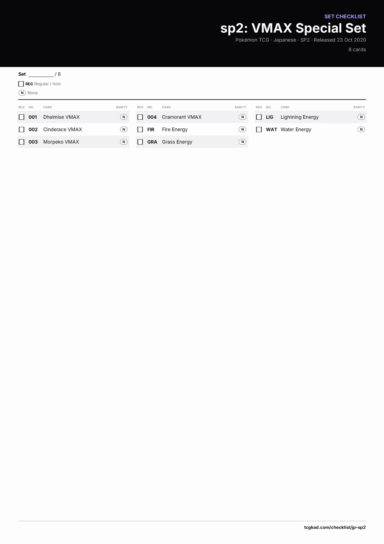 sp2: VMAX Special Set checklist