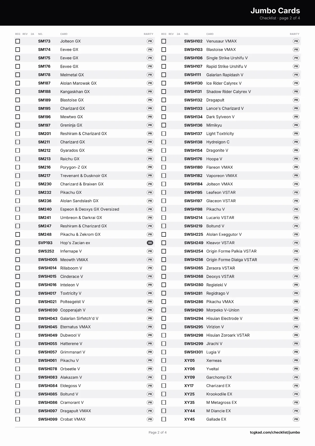 Jumbo Cards checklist, page 2 of 4