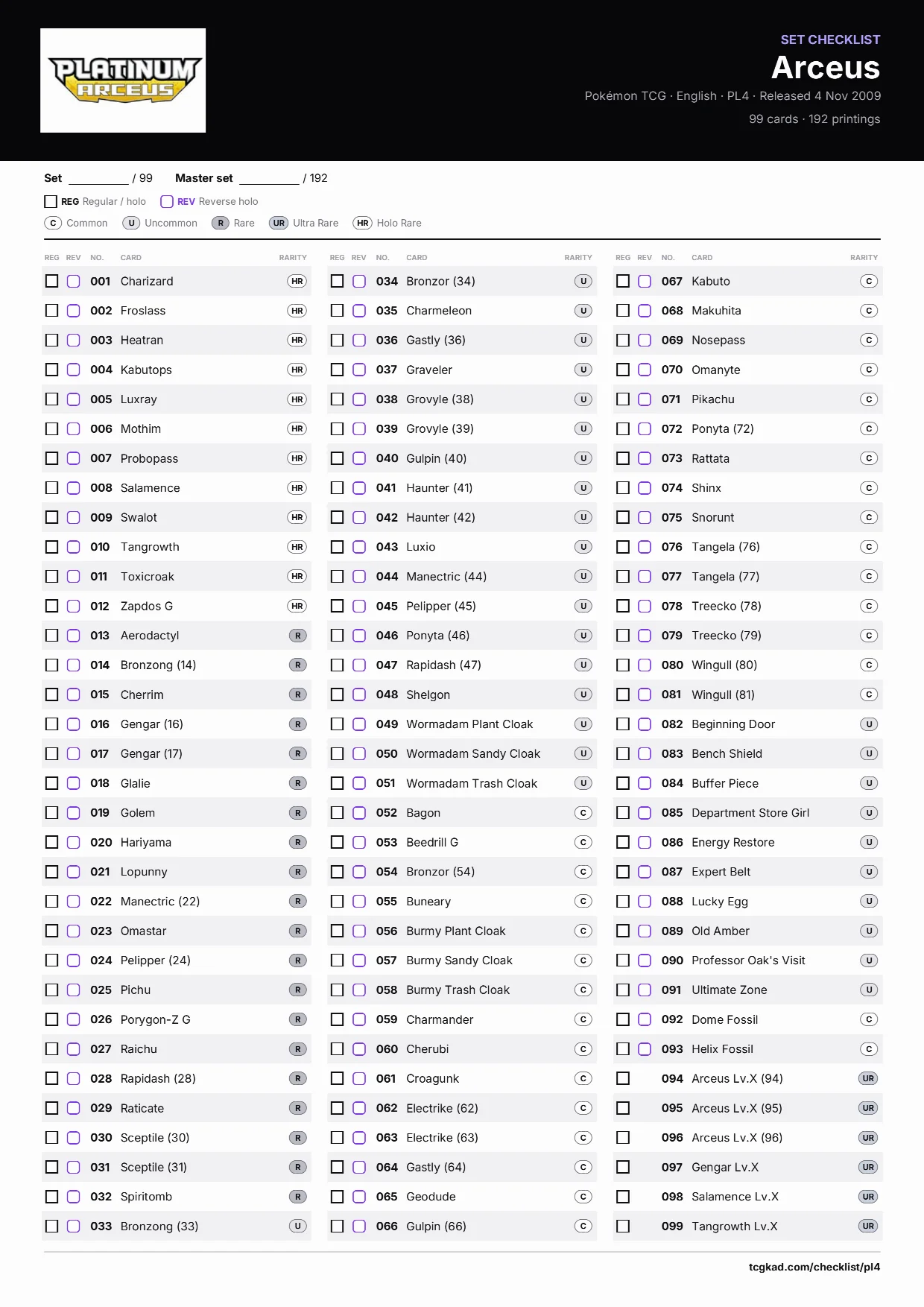 Arceus checklist