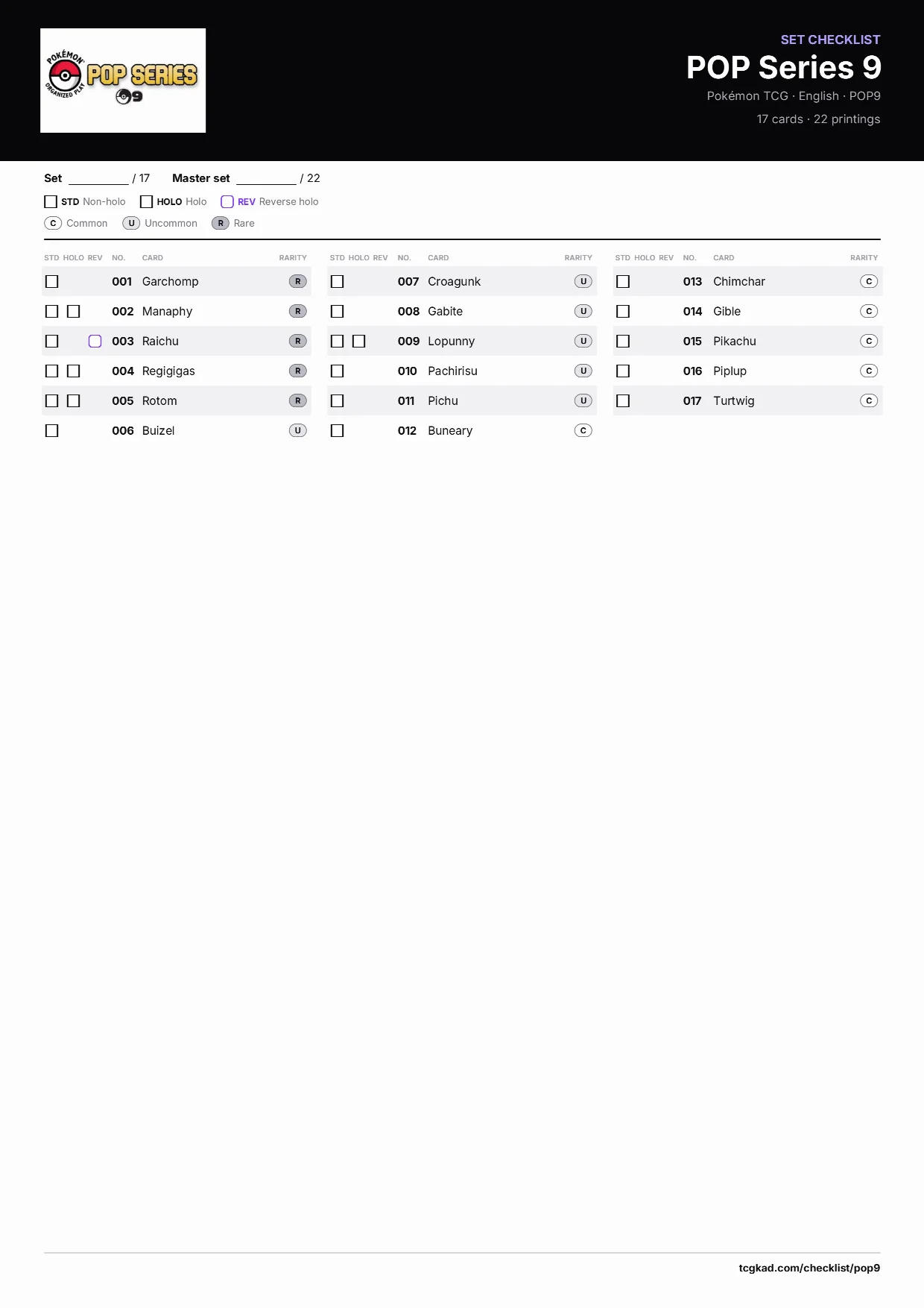 POP Series 9 checklist
