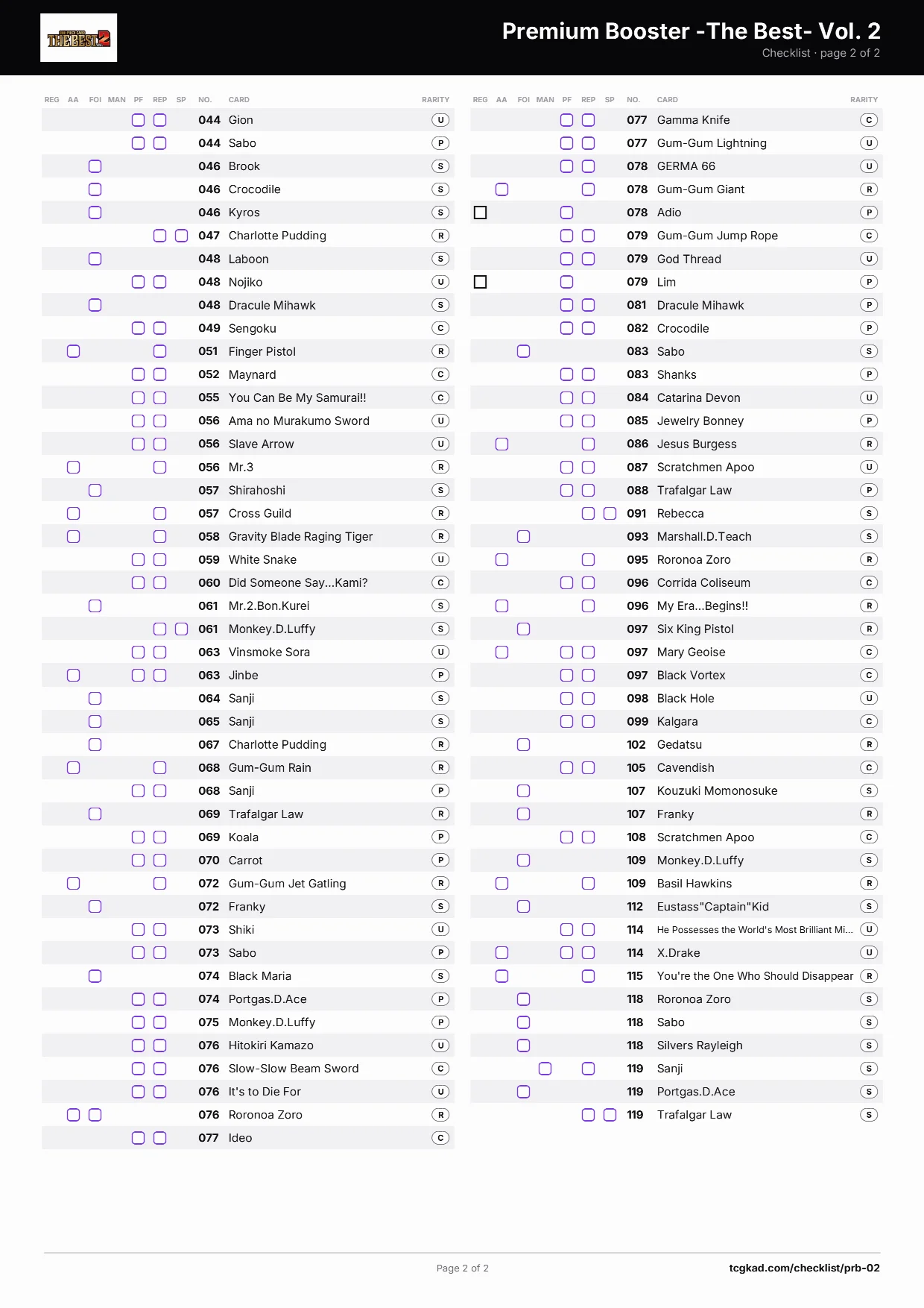 Premium Booster -The Best- Vol. 2 checklist, page 2 of 2