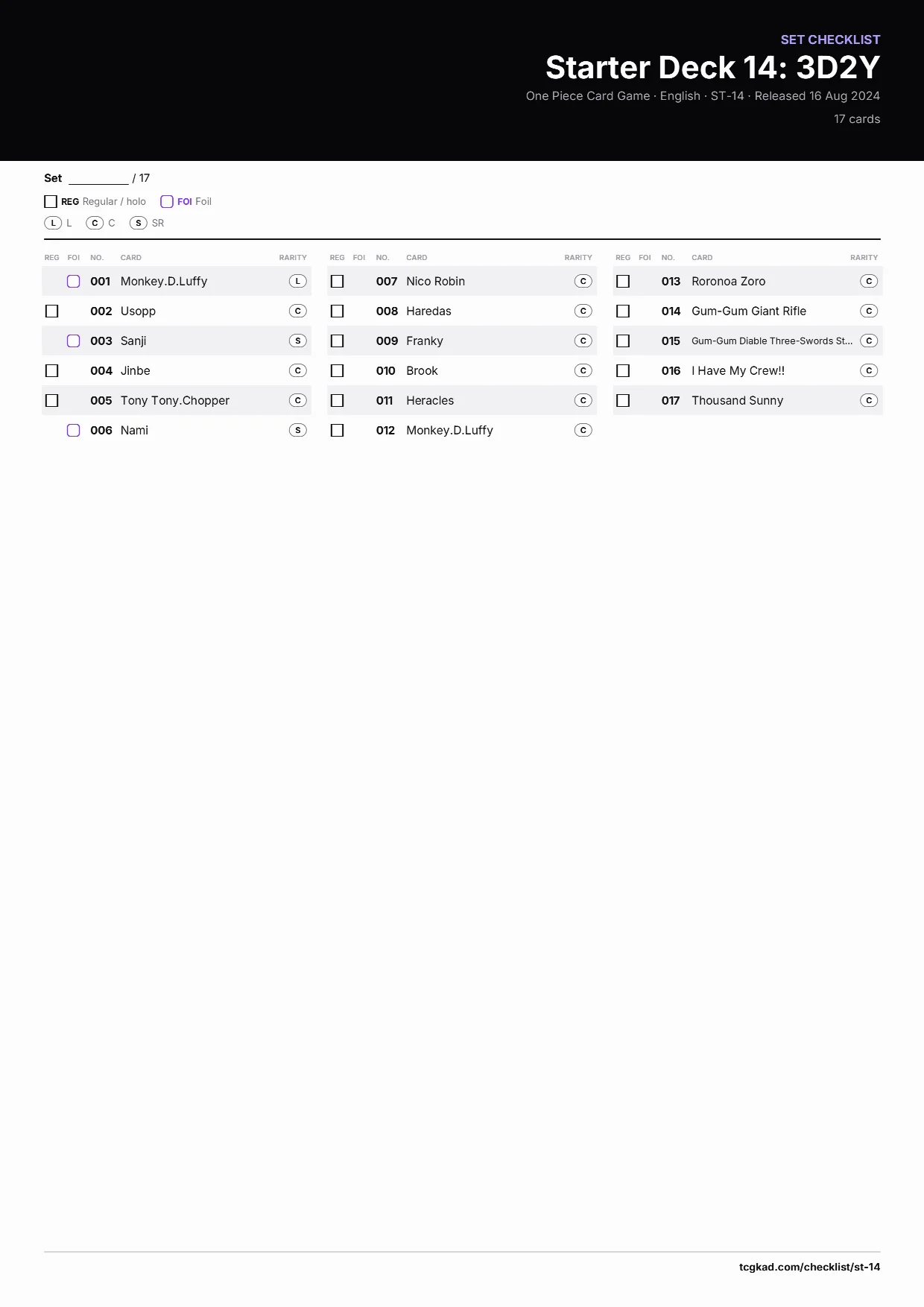 Starter Deck 14: 3D2Y checklist