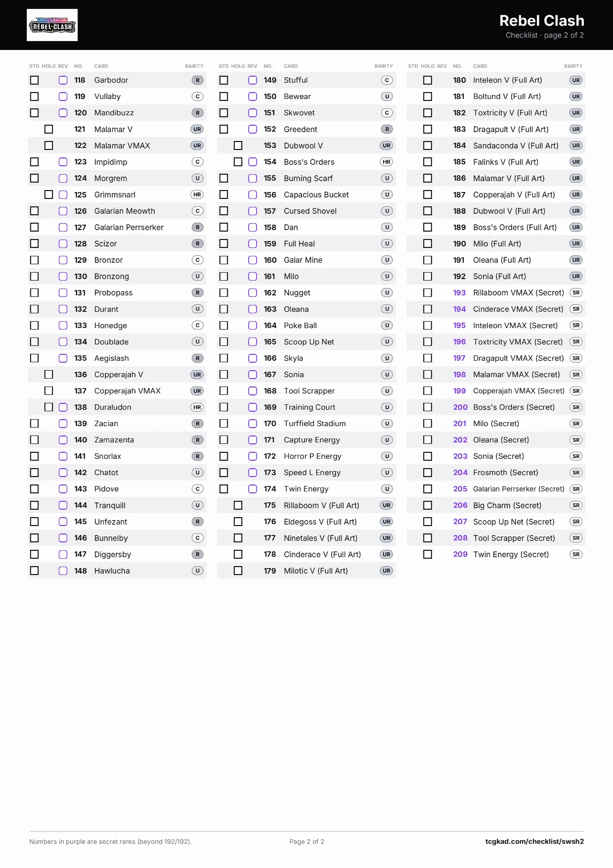 Rebel Clash checklist, page 2 of 2