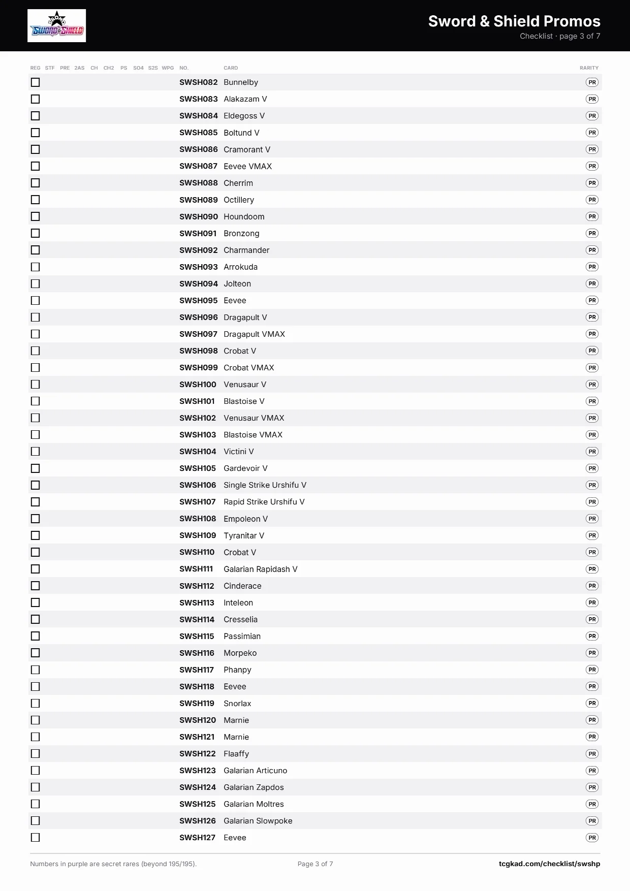 Sword & Shield Promos checklist, page 3 of 7