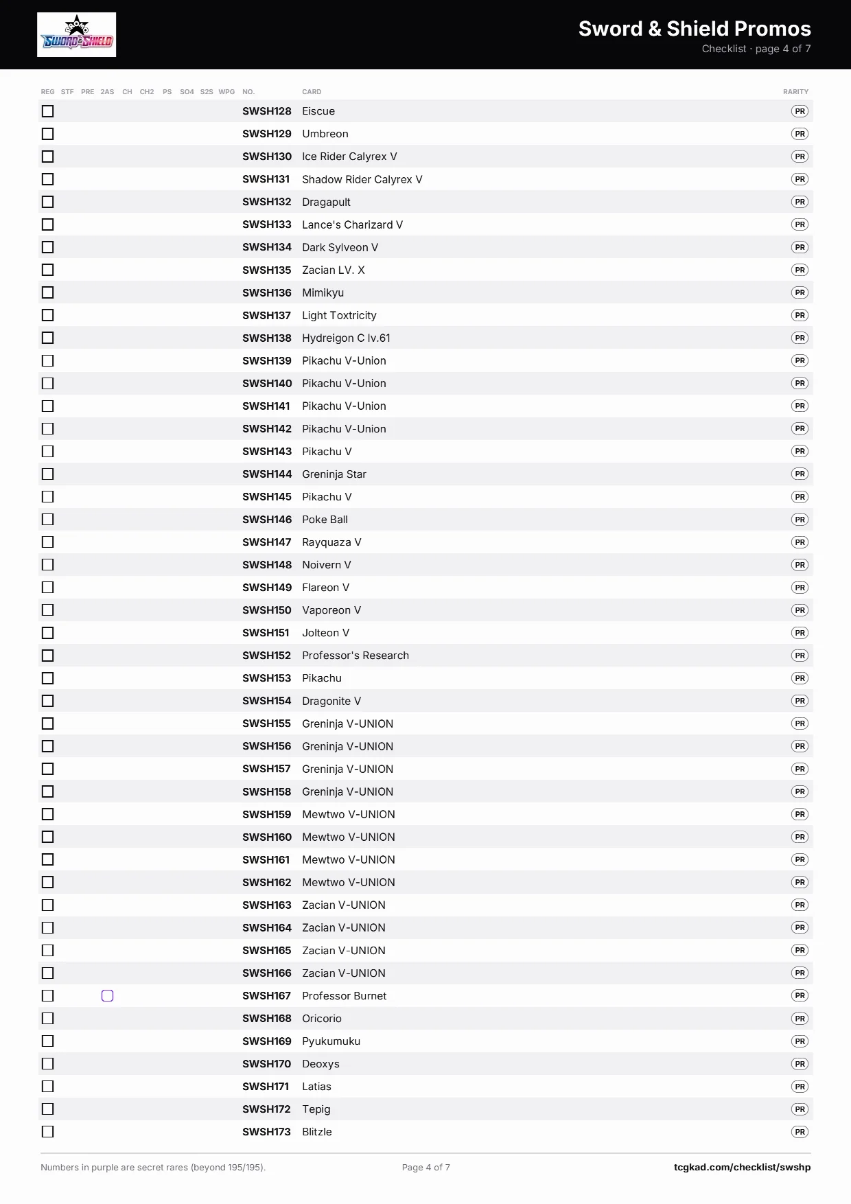 Sword & Shield Promos checklist, page 4 of 7