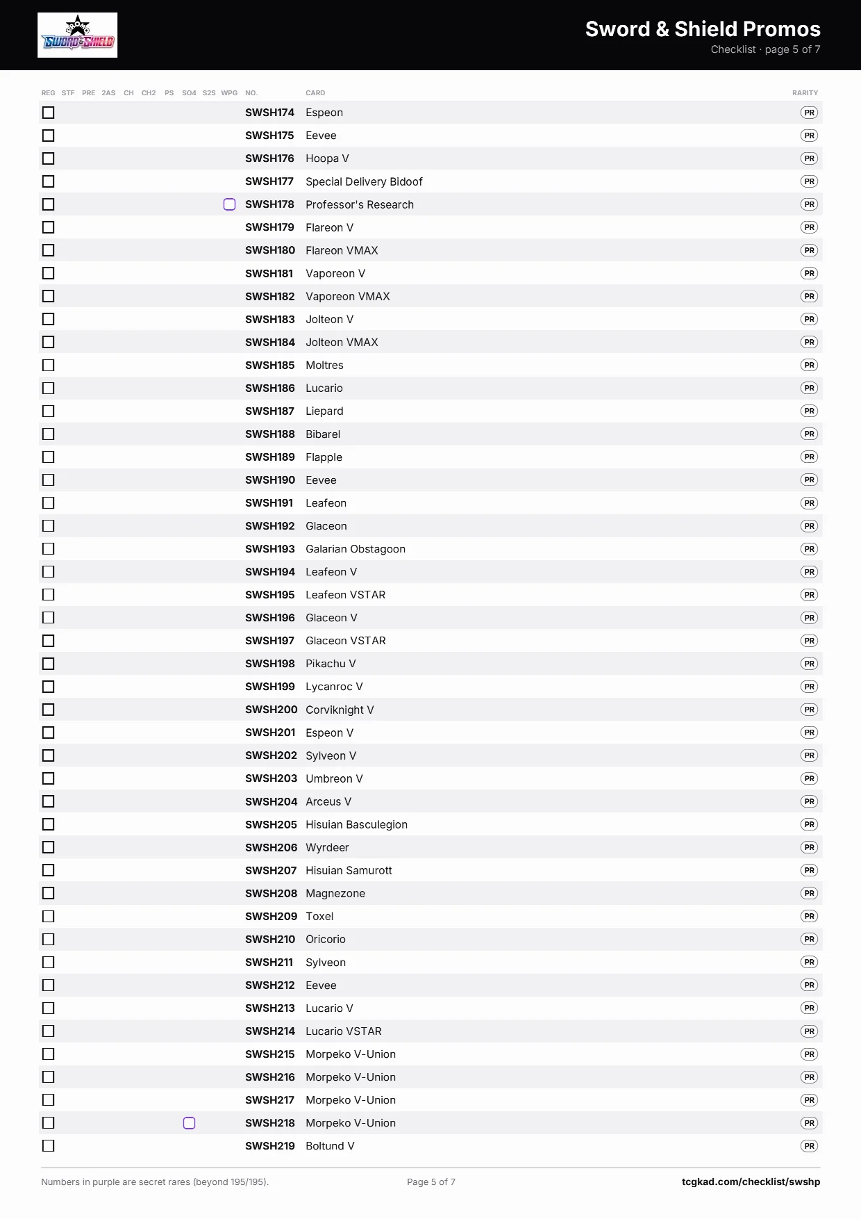 Sword & Shield Promos checklist, page 5 of 7