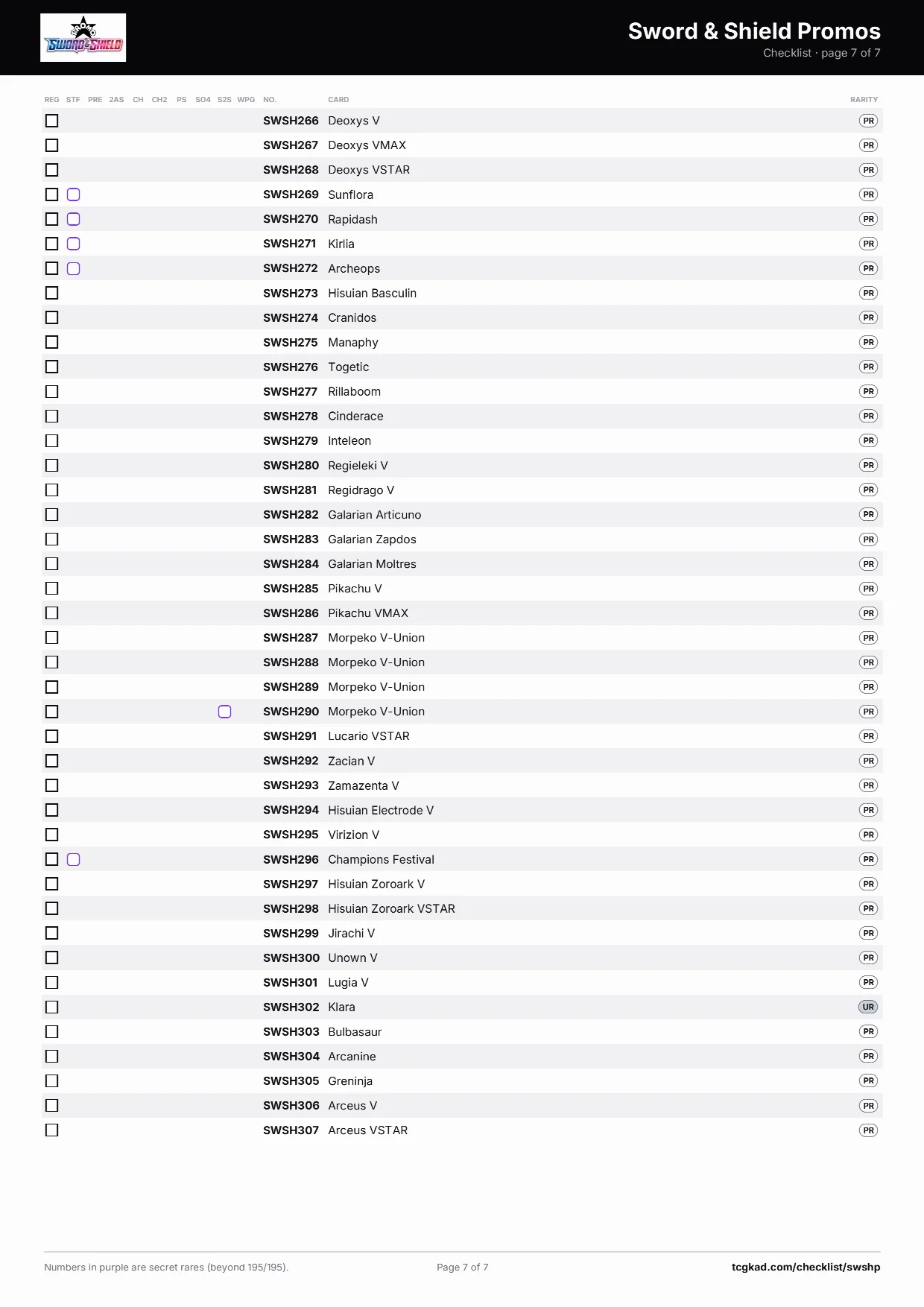 Sword & Shield Promos checklist, page 7 of 7